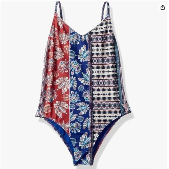 Roxy Girls' Boheme One Piece Swimsuit, Marshmallow Swim Vertical Flow, 12 - Picture 1 of 5